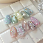 no.232 petit bouquet💐🫙✨　フラワーネイル　ピンクネイル　カラフルネイル　henum  ビジューネイル　マグネットネイル　ぷっくりネイル　うるうる　