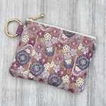 インド刺繍ミニポーチ ギュッとつまった花柄が可愛い  パープル 片面刺繍 カラビナ付き 
