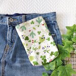※大きめ※スマホが入る 移動ポケット タテ 縦型 ふた無し 生成 Leaf & Berry  × グレージュ 大人にも スマホポーチ