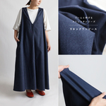 冬／クリスマスＳＡＬＥ　１２３cm　ぐーんと伸びる伸縮ストレッチ生地　Vネック　ロング　ワンピースゆったりスパンデックス　ネイビーデニム　F52A