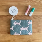 ◾️ run run run ポーチ　ミナペルホネン の刺繍生地 mina perhonen グリーン　うさぎ