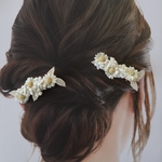 布花マーガレットとかすみ草の2個着けヘアクリップ