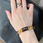 1794歴史を刻む 【LOEWEヴィンテージ】Tバーゴールドチェーン×レザーブレスレット　ユニセックスにも◎20cm アンティーク　クラシカル　ロエベ  スペイン　メンズブレスHERMES バングル