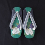 L 右近 薔薇の下駄 青系 真田紐