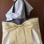 【受注生産】倉敷畳縁シンプルA４リボントート(たまごさらだ)