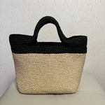 マニラヘンプヤーンで編んだ　かごトートバッグ　ミルク✖️ブラック