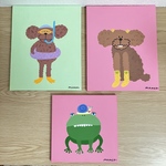 3枚セット　原画「海へGO!」　「カタツムリとぼく。」「リボンくつ下のトイプーちゃん」　アクリル画