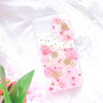 セール❣️送料無料♡早発送♡全機種♡シルキーピンクの押し花スマホケース　iPhone GALAXY Google pixel AQUOS Xperia