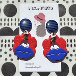 vintageネイビー ボーダー くちびる ポリマークレイ フラワーチャーム ピアス♦️ イヤリング 唇 レッド ブルー 星 スター ゴシック ロカビリー ロック オーブン粘土 古着 サイケデリック