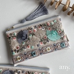 2日(土)21時🕘〜販売！new🌿インド刺繍リボン 大人ポーチ blue beige① 💙🤎用途いろいろ！便利なサイズ  3,300円