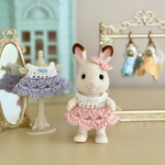 シルバニアファミリー❁手編みの切替ワンピース＆リボン❁4colors 人形着せ替え服　