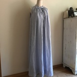 ベルギーLibeco社ストライプリネンで作ったスタンドカラーギャザーマキシワンピース