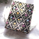 インド刺繍生地で仕立てた特別な『文庫本専用』ブックカバー　【ブラックフラワー】