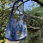 デニムリメイク花刺繍大人可愛いショルダートートバッグbag-0024