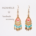 ネイティブ風ピンク+ブルーピアス/イヤリング