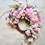 No.wreath-15560★桜とラナンキュラスのリース　25-(2) 　桜のリース　63x50cm・アーティフィシャルフラワー/造花リース/春のリース/大型リース