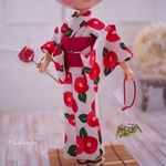 浴衣2点セット【夏椿】夏祭り　ネオブライス　リカちゃん　6分の1ドール　お祭り金魚　りんご飴