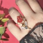 -蜜花＊mitsuka- 選べるカラー◎小さな薔薇と蜜蜂のセットリング