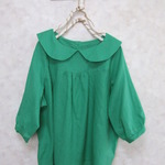 リネンまるえりくるみブラウス グリーン