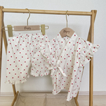 韓国生地　甚平　mini ハート　レッド　90cmサイズ 100cmサイズ