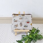 12センチ ミニ ファスナーポーチ 生成 箱入りねこ × 茶色 無地