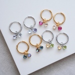 選べる二粒の誕生石 フープピアス/イヤリング　小ぶり  サージカルステンレス　金属アレルギー対応　小さい　小粒　ゴールド　シルバー　誕生石　天然石