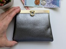 お札が折れない がま口ミニ財布　フェイクレザー 　シルバー
　名入れOK