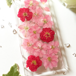 【全機種対応】ピンクローズの押し花スマホケース