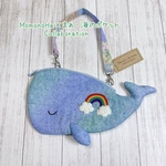 虹刺繍のクジラさんポーチ  