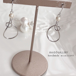 ☆シルバー☆オシャレデザインフープ／パールピアス／イヤリング／パール☆