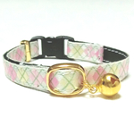 アーガイルチェック【ピンク】 猫 首輪 裏地本革