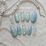 【summer nails🐚】水色マーメイドネイル🫧　マグネットネイル　バカラネイル　サマーネイル　夏ネイル　キラキラ　ちゅるんネイル　トレンドネイル　ガーリーネイル　ドットネイル