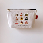 受注制作【手刺繍】小さなケーキ屋さん刺繍のファスナーポーチ【20cmファスナー使用】マチ付き