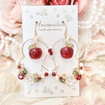 New ✿︎ りんごとフラワービジューの大ぶりハートフープ ピアス/イヤリング