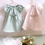 犬猫服　チュニック・ワンピース👗ギンガムチェック・くすみピンク/くすみグリーン
