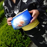 和柄のがま口パーティーバッグ