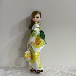 リカちゃん　向日葵🌻の浴衣とグリーンの帯のセット　巾着付き