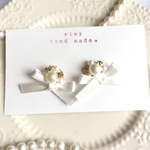 リボン×コットン風パールピアス(ホワイト)♡送料込み