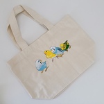 セキセイインコさんのポケットトートバック＊ポケット刺繍グリーンインコ