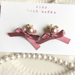 リボン×カラーパールピアス(ピンク)♡送料込み
