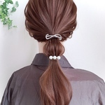 【 2点セット】シルバー リボン パール ポニーフック ヘアカフ 重ね付け ヘアアクセサリー 髪飾り メタル まとめ髪