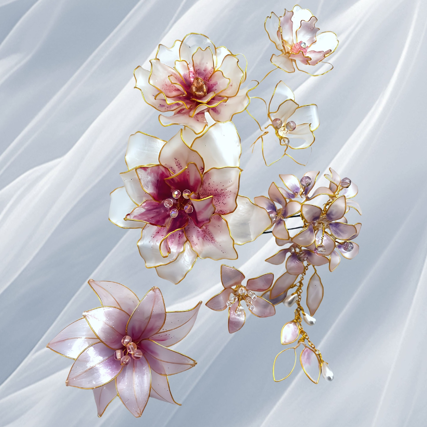 芙蓉の髪飾り ⭐︎ アメリカンフラワー 再販6】ガラス風 芙蓉 の 髪飾り ⭐︎ アメリカンフラワー