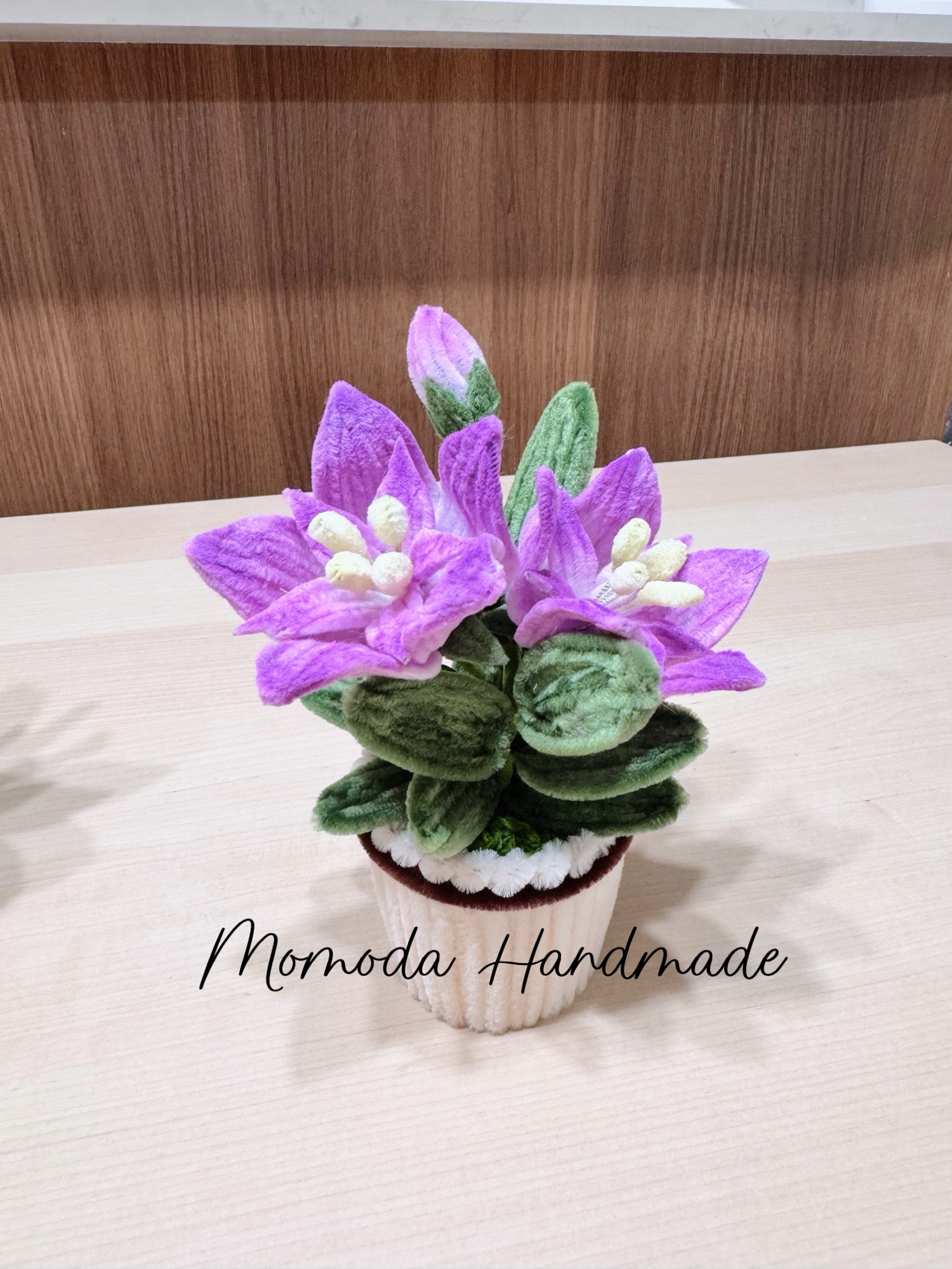 モールフラワー 紫陽花の鉢植え 薄紫色×紫色 ハンドメイド 枯れ