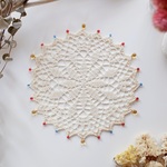 15cm*マルチカラー#03* ビーズの縁取り レース編み 花模様 ドイリー コースター インテリアマット