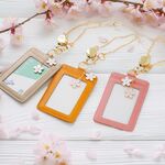 桜の舞　本革パスケース　　伸びるリール付き　ストラップ　ピンク　イエロー　ベージュ