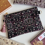 new✨インド刺繍生地 御朱印帳ポーチ♡ ③ 御朱印帳入れ 御朱印帳ケース 用途いろいろ大きめサイズ🌿マルチポーチにも🙆🏼‍♀️ ブラック