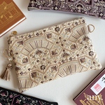 new✨インド刺繍生地 御朱印帳ポーチ♡ ④  御朱印帳入れ 御朱印帳ケース 用途いろいろ大きめサイズ🌿マルチポーチにも🙆🏼‍♀️ ベージュ