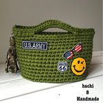 hachi 8 Handmade ズパゲッティ ミリタリー マルシェバッグ ☆ タッセル付き
