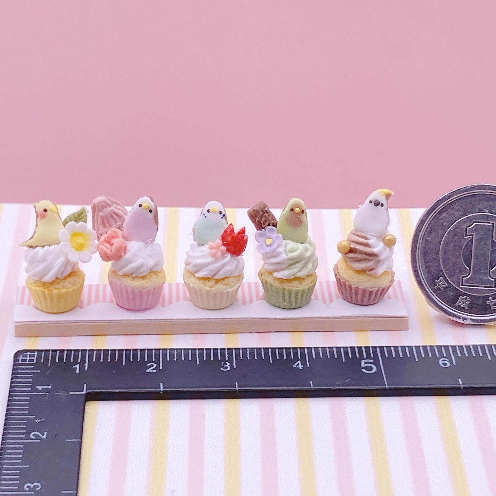 ミニチュア 鳥さんカップケーキセット ハンドメイド - Yubirobo