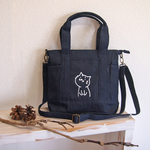便利ファスナー ポケット 2WAYショルダートートバッグS ネイビー 帆布 猫